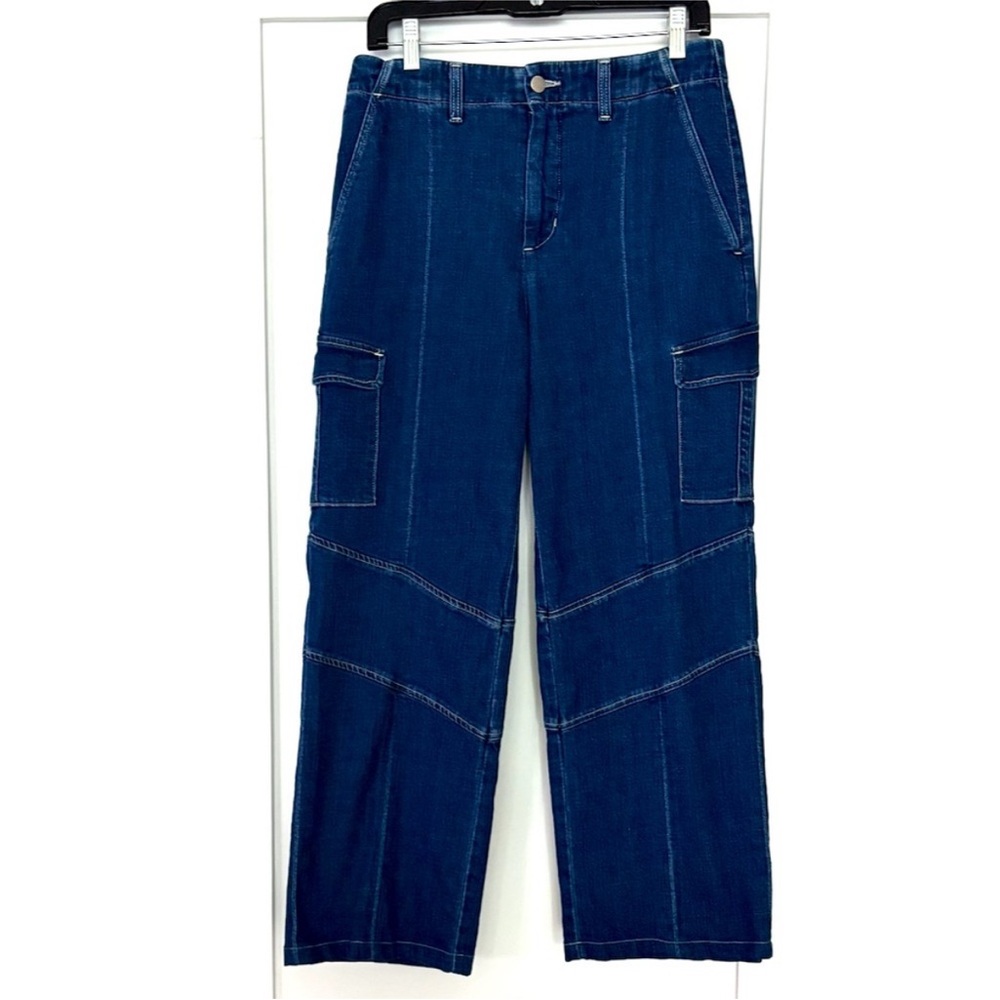 L’AGENCE Brooklyn Wide Leg Cargo Jean Barca Blue 28 High Rise Y2K Denim USA Made - Picture 11 of 15